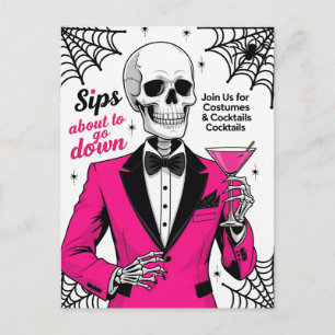 Cartes Pour Fêtes Annuelles Squelette en costume rose Halloween
