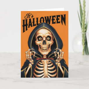 Cartes Pour Fêtes Annuelles Squelette Halloween vintage avec une cape