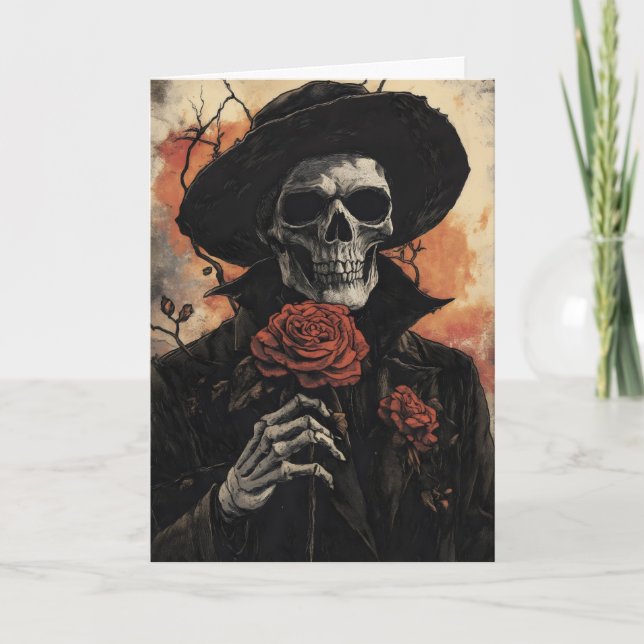Cartes Pour Fêtes Annuelles Squelette Rose romantique (Devant)