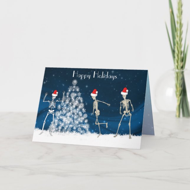 Cartes Pour Fêtes Annuelles Squelettes de cavorage de Noël en bleu (Devant)