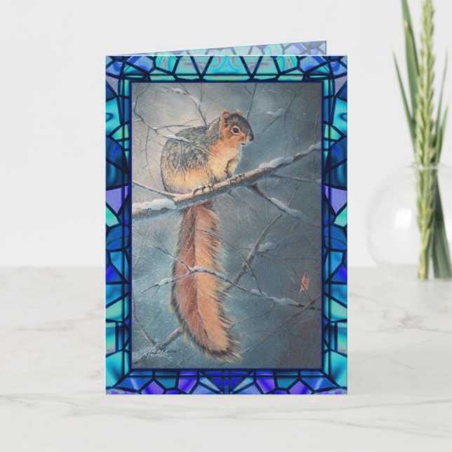 Cartes Pour Fêtes Annuelles SQUIREL D'HIVER & VERRE STAINÉ par SHARON SHARPE (Devant)