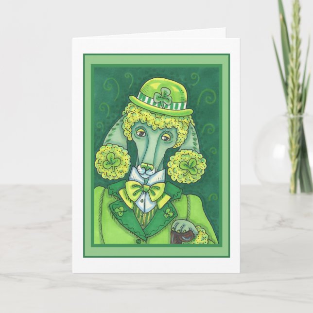 CARTES POUR FÊTES ANNUELLES ST. PADDY'S GREEN FRANÇAIS POODLE IRLANDAIS, CHIEN (Devant)
