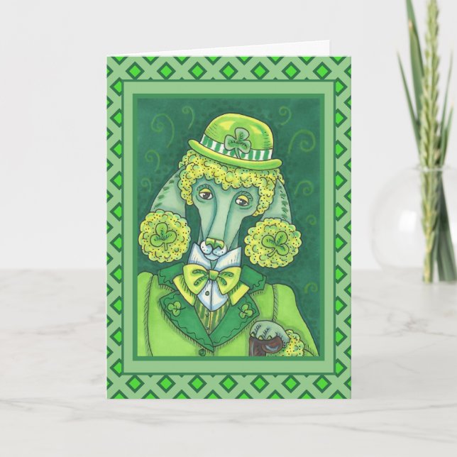 CARTES POUR FÊTES ANNUELLES ST. PADDY'S GREEN FRANÇAIS POODLE IRLANDAIS, CHIEN (Devant)