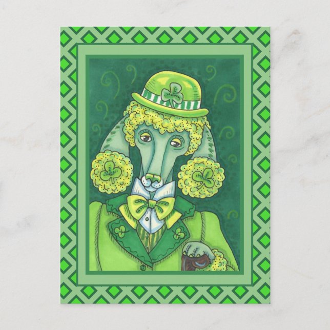 CARTES POUR FÊTES ANNUELLES ST. PADDY'S GREEN FRANÇAIS POODLE IRLANDAIS, CHIEN (Devant)