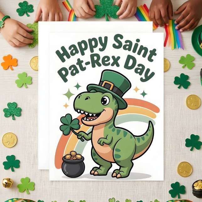 Cartes Pour Fêtes Annuelles St Patrick’s Day Dinosaur Kids Card (Créateur téléchargé)