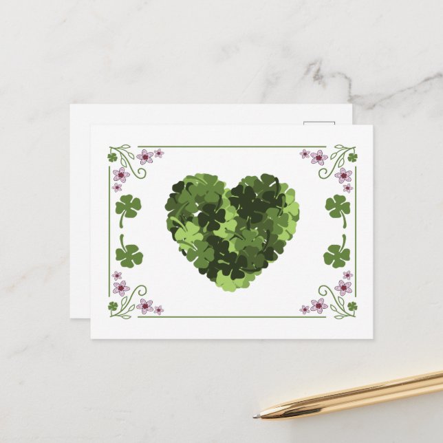 Cartes Pour Fêtes Annuelles St. Patrick's Clover Heart (Devant/Arrière en situation)