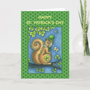 CARTES POUR FÊTES ANNUELLES ST. PATRICKS DAME LEPRECHAUN SQUIRREL, IRLANDAIS C