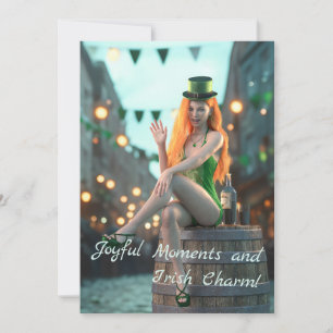 Cartes Pour Fêtes Annuelles St Patrick's Day Beauté assise sur un tonneau