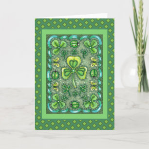 CARTES POUR FÊTES ANNUELLES ST. PATRICK'S DAY FOLK ART SHAMROCKS N'LADYBUGS