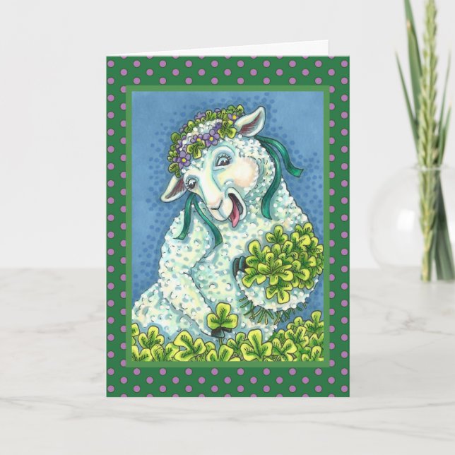 CARTES POUR FÊTES ANNUELLES ST. PATRICK'S DAY IRISH EWE, SHEEP & SHAMROCK (Devant)