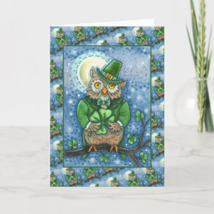 CARTES POUR FÊTES ANNUELLES ST. PATRICK'S DAY OWL, 4 HORLOGE LEPRECHAUN