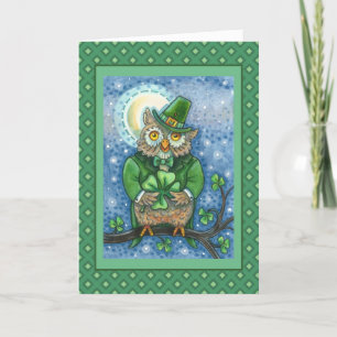 CARTES POUR FÊTES ANNUELLES ST. PATRICK'S DAY OWL, 4 HORLOGE LEPRECHAUN