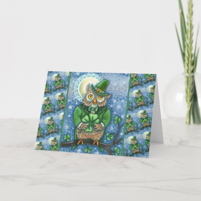 CARTES POUR FÊTES ANNUELLES ST. PATRICK'S DAY OWL, 4 HORLOGE LEPRECHAUN (Devant)