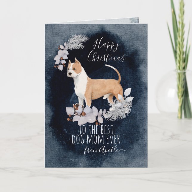 Cartes Pour Fêtes Annuelles Staffordshire customisé Bull Terrier Noël (Devant)