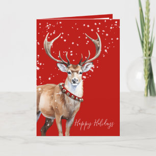 Cartes Pour Fêtes Annuelles Stag Reindeer Red Bell Collar Joyeux vacances