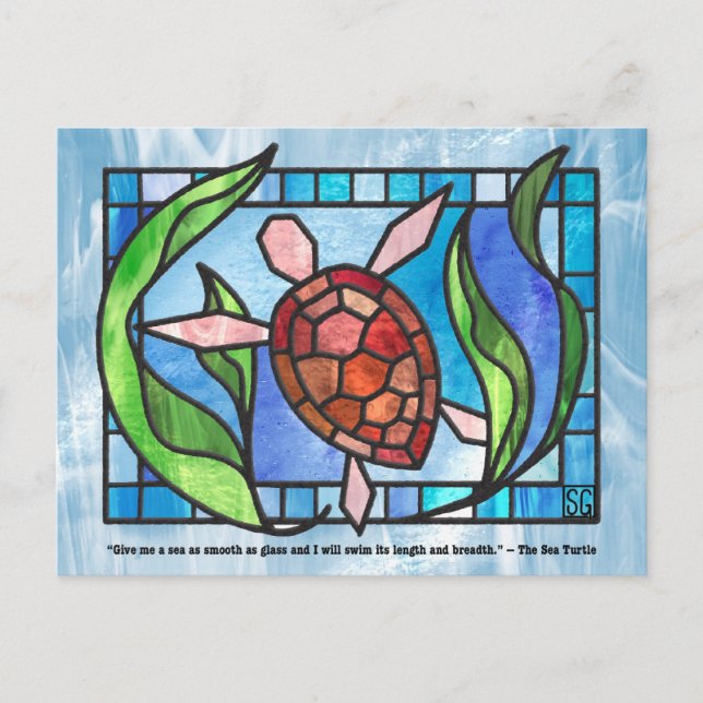 Cartes Pour Fêtes Annuelles Stained Glass Sea Turtle Postcards (Devant)