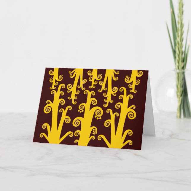 Cartes Pour Fêtes Annuelles Stalks Twirly - Ambre sur Dk Brown (Devant)