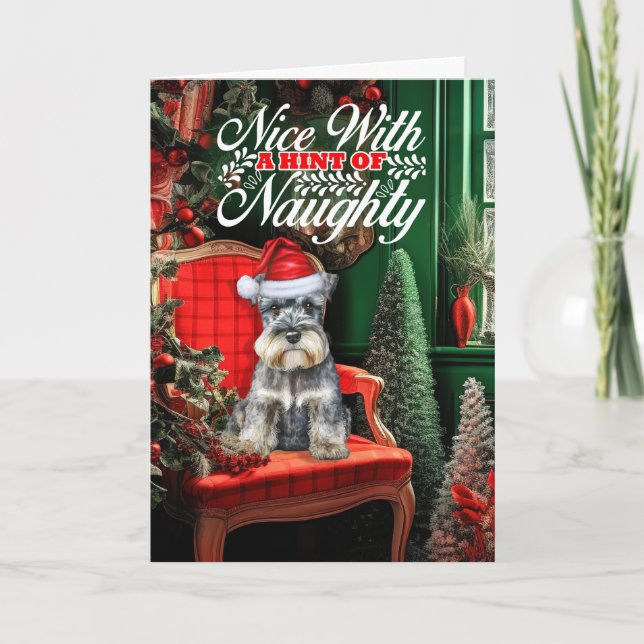 Cartes Pour Fêtes Annuelles Standard Schnauzer Christmas Dog Naughty or Nice (Devant)