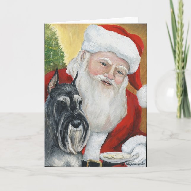 Cartes Pour Fêtes Annuelles "Standard Schnauzer & Santa" Dog art Greeting Card (Devant)