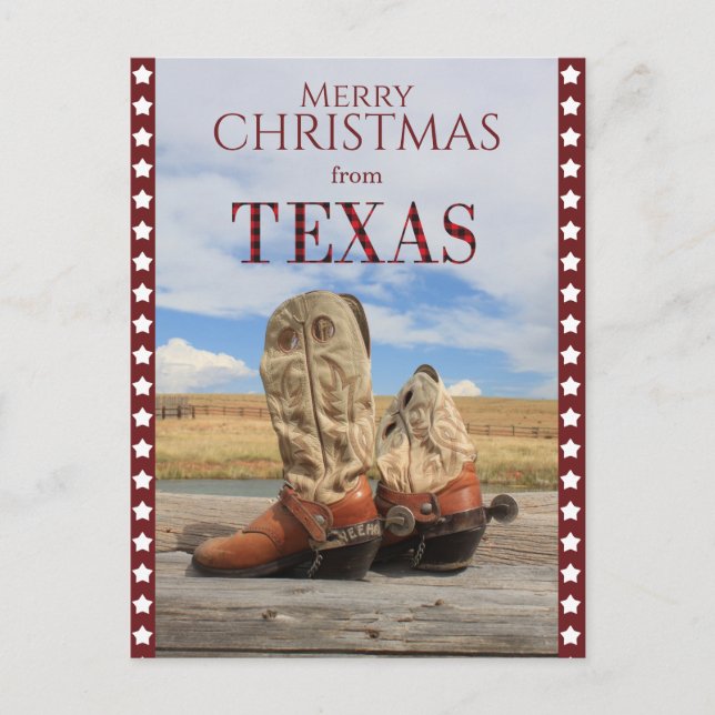 Cartes Pour Fêtes Annuelles Star Border Texas Cowboy Boots Noël (Devant)