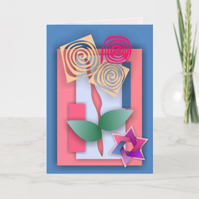Cartes Pour Fêtes Annuelles Star of David and Abstract Flowers (Devant)