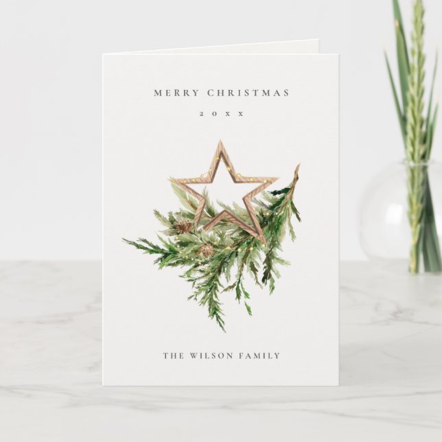 Cartes Pour Fêtes Annuelles Star Orament Pine Branch Faune Joyeux Noël (Devant)