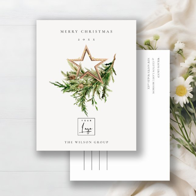 Cartes Pour Fêtes Annuelles Star Ornament Pine Fauna Logo Joyeux Noël (Créateur téléchargé)