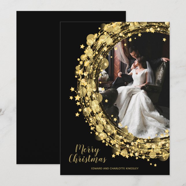 Cartes Pour Fêtes Annuelles Star Wreath sur Black Photo Christmas (Devant / Derrière)