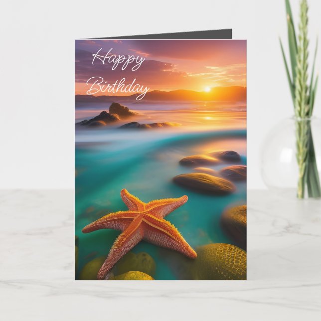 Cartes Pour Fêtes Annuelles Starfish sur la plage à Dawn Birthday (Devant)