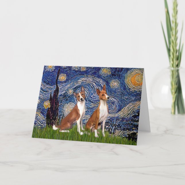 Cartes Pour Fêtes Annuelles Starry Night - deux Basenji's (Devant)
