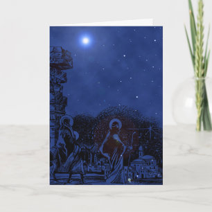 Cartes Pour Fêtes Annuelles Starry Night Nativité Scène