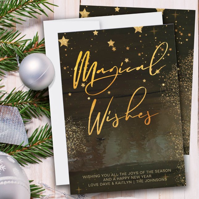 Cartes Pour Fêtes Annuelles Starry Winter Night Magique Wives Gold Script (Créateur téléchargé)