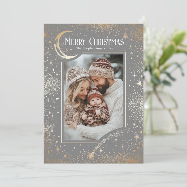 Cartes Pour Fêtes Annuelles Stars Celestial Magie Joyeux Noël Photo (Debout devant)