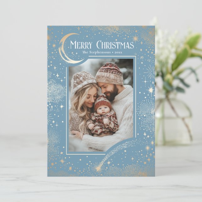 Cartes Pour Fêtes Annuelles Stars Celestial Magie Joyeux Noël Photo (Debout devant)