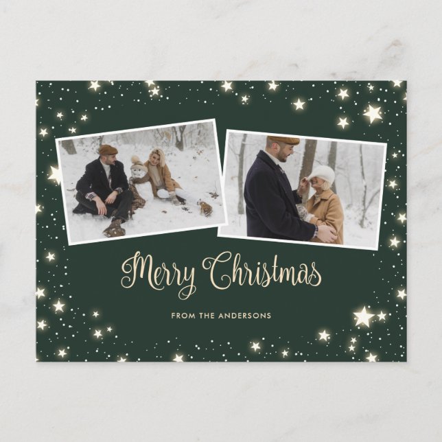 Cartes Pour Fêtes Annuelles Stars Neige Green Photo Joyeux Noël (Devant)