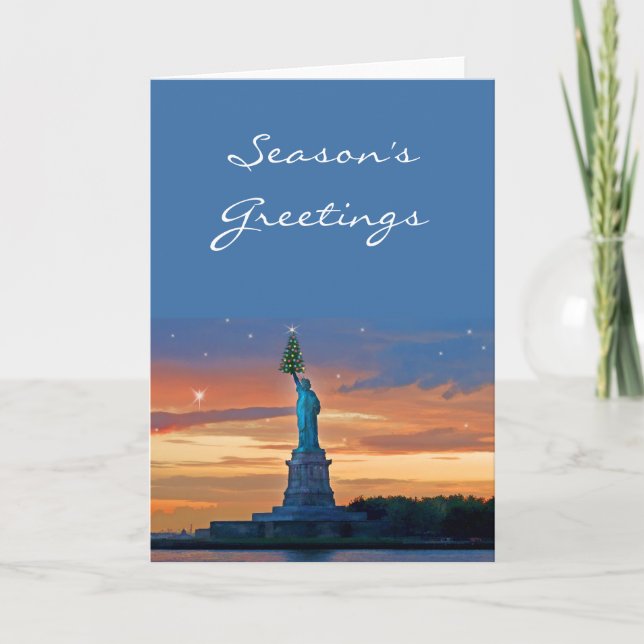 Cartes Pour Fêtes Annuelles Statue de la Liberté avec sapin de Noël (Devant)