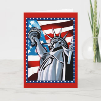 Cartes Pour Fêtes Annuelles Statue de la liberté et du drapeau américain