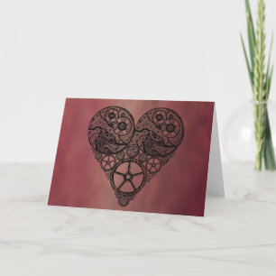 Cartes Pour Fêtes Annuelles Steampunk Clock Works and Gear Heart