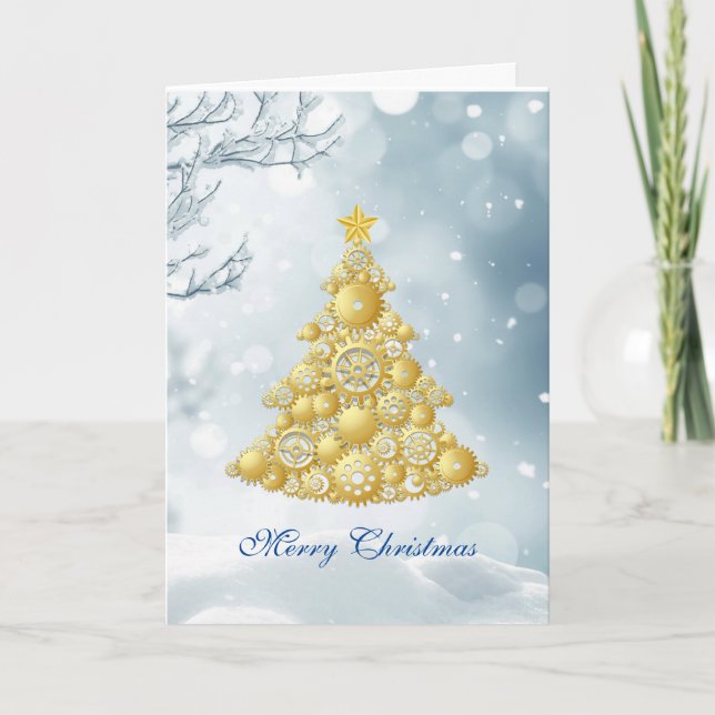 Cartes Pour Fêtes Annuelles Steampunk embraye des flocons de neige d'arbre de (Devant)