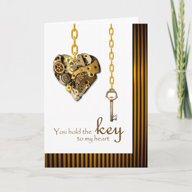 Cartes Pour Fêtes Annuelles Steampunk Valentine Tenez la clé de mon coeur (Devant)