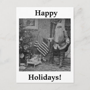 Cartes Pour Fêtes Annuelles Stereoview Père Noël & American Flag ca 1901