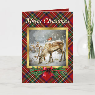 Cartes Pour Fêtes Annuelles Stewart Stag & Robin Tartan Personnalisé