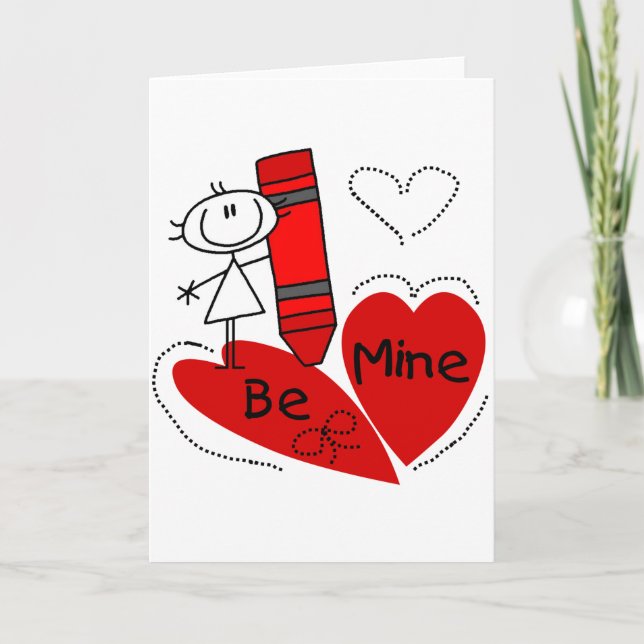 Cartes Pour Fêtes Annuelles Stick Girl Be Mine Valentine (Devant)