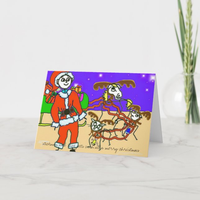 Cartes Pour Fêtes Annuelles stickman père Noël, (Devant)