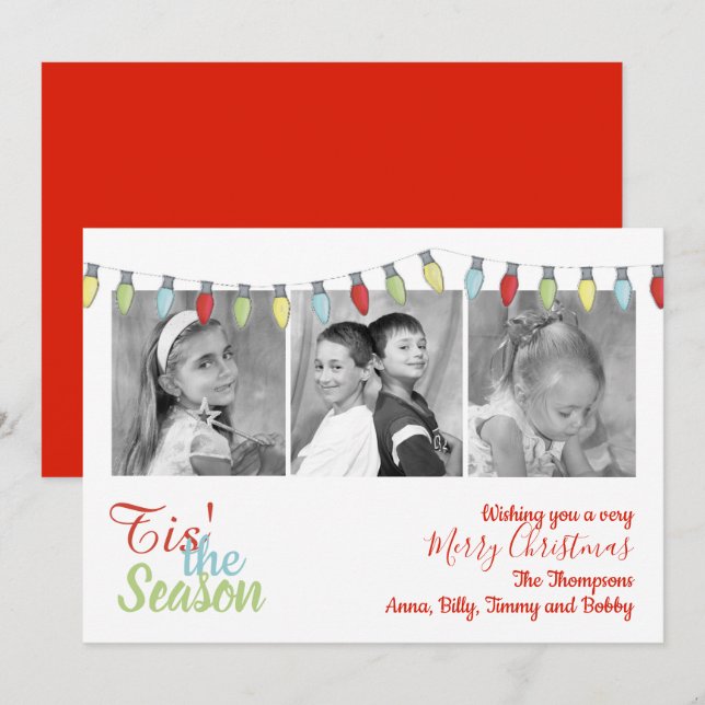 Cartes Pour Fêtes Annuelles String Lights Christmas Photo Card Multi Photo (Devant / Derrière)