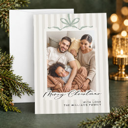 Cartes Pour Fêtes Annuelles Stripé Light Sage Joyeux Noël 3-Photo