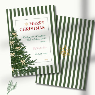 Cartes Pour Fêtes Annuelles Striped Christmas Holiday Card with Pine Tree