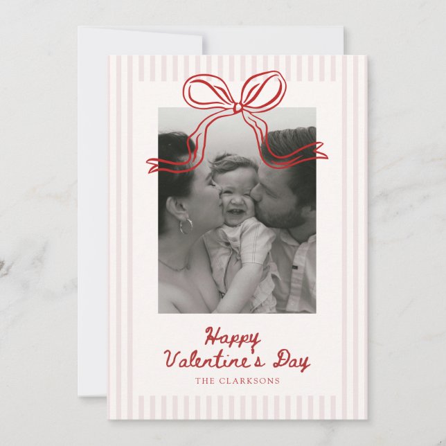 Cartes Pour Fêtes Annuelles Striped Red Bow Valentine’s Day Photo Card (Devant)