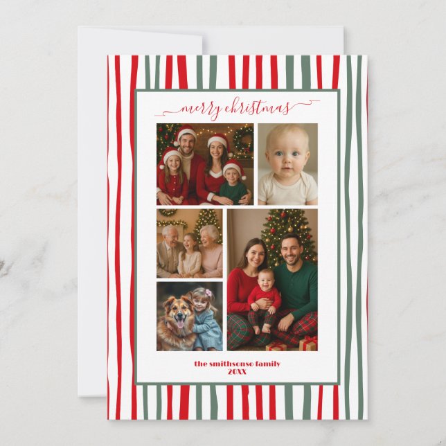 Cartes Pour Fêtes Annuelles Stripes family Photo merry Christmas (Devant)