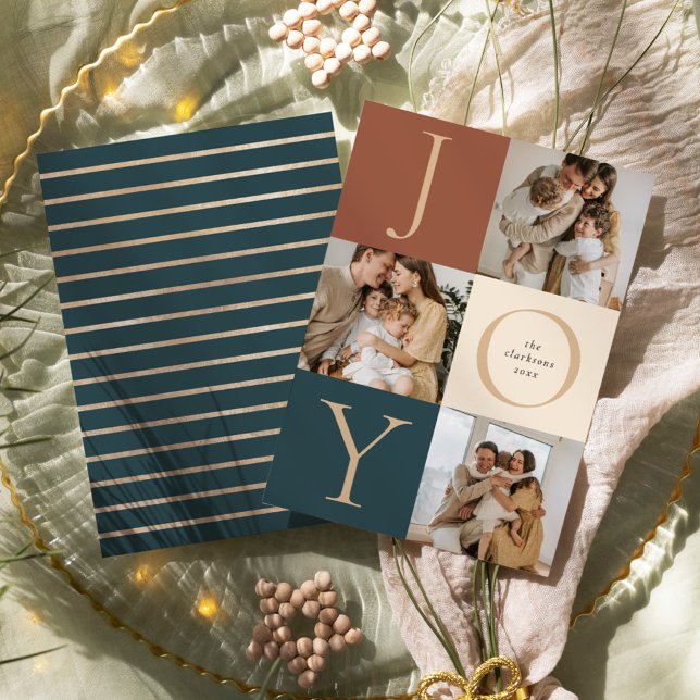 Cartes Pour Fêtes Annuelles Stripes modernes JOIE Neutre Photo de vacances (Créateur téléchargé)
